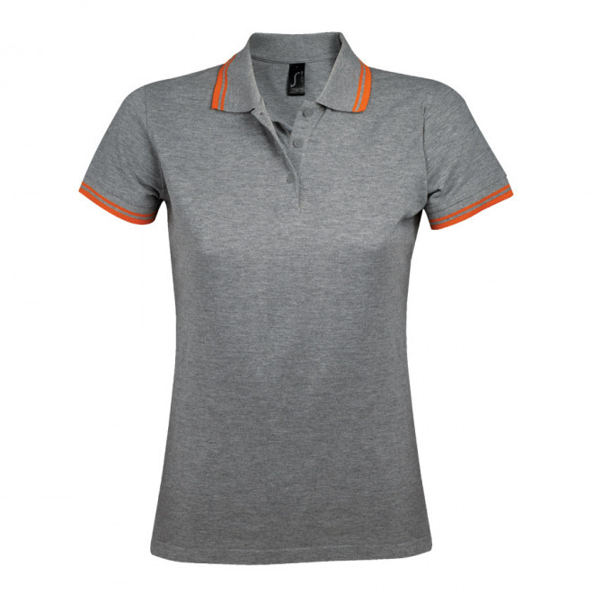 POLO BICOLORE PERSONNALISABLE FEMME 'PASADENA' 200 GR/M² - gris chiné/orange