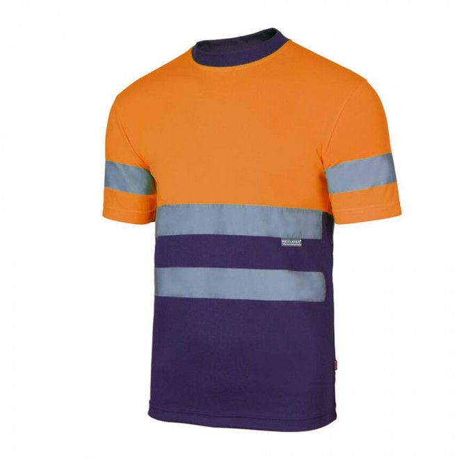 TEE SHIRT PERSONNALISABLE BICOLORE HAUTE VISIBILITÉ VELILLA® 'DISTO' - orange/navy