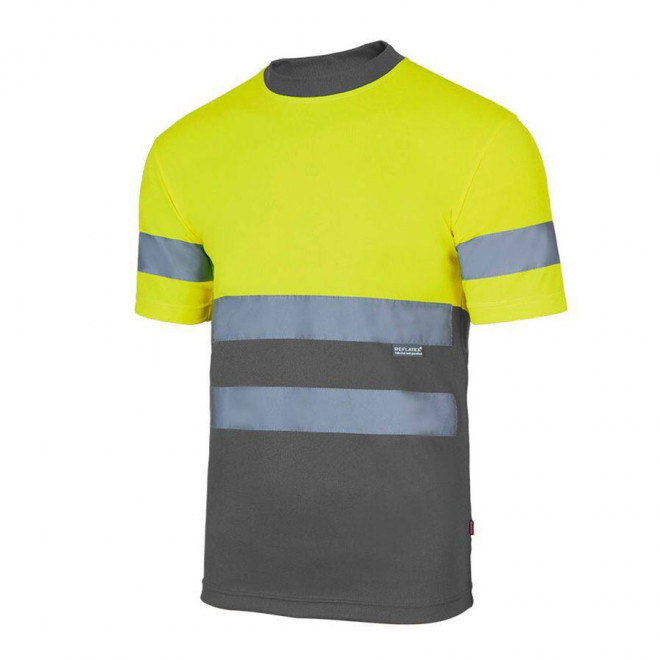 TEE SHIRT PERSONNALISABLE BICOLORE HAUTE VISIBILITÉ VELILLA® 'DISTO' - yellow/grey