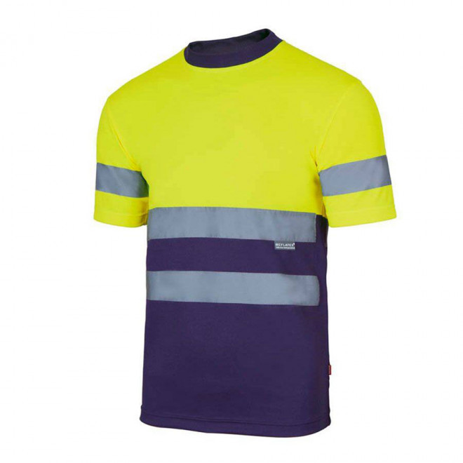 TEE SHIRT PERSONNALISABLE BICOLORE HAUTE VISIBILITÉ VELILLA® 'DISTO' - yellow/navy