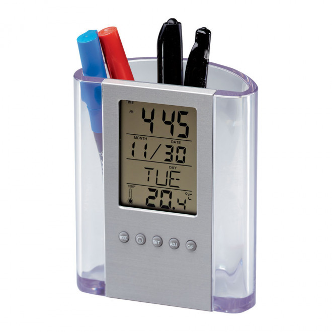 POT À CRAYONS PUBLICITAIRE TRANSPARENT 'CLARO' - argenté/translucide