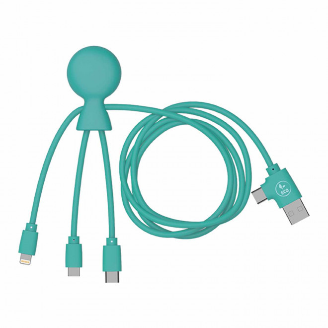 CÂBLE DE CHARGE PUBLICITAIRE MULTI-CONNECTEURS XOOPAR® 'MR BIO LONG' - vert menthe
