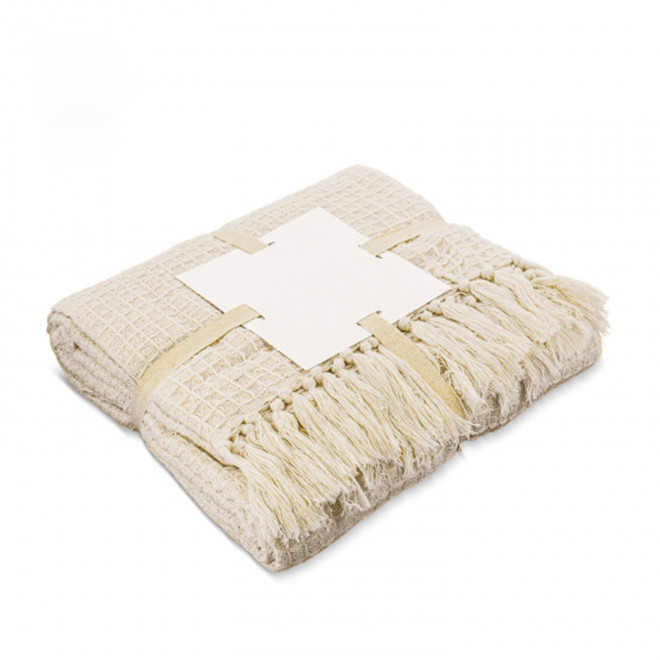 PLAID COTON RECYCLE PERSONNALISABLE A FRANGES 'RUSTO' - beige