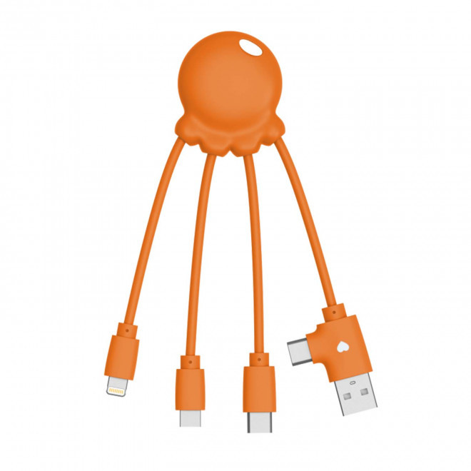 CABLE DE CHARGE 3 EN 1 XOOPAR PERSONNALISABLE 'OCTOPUS OBP' - orange