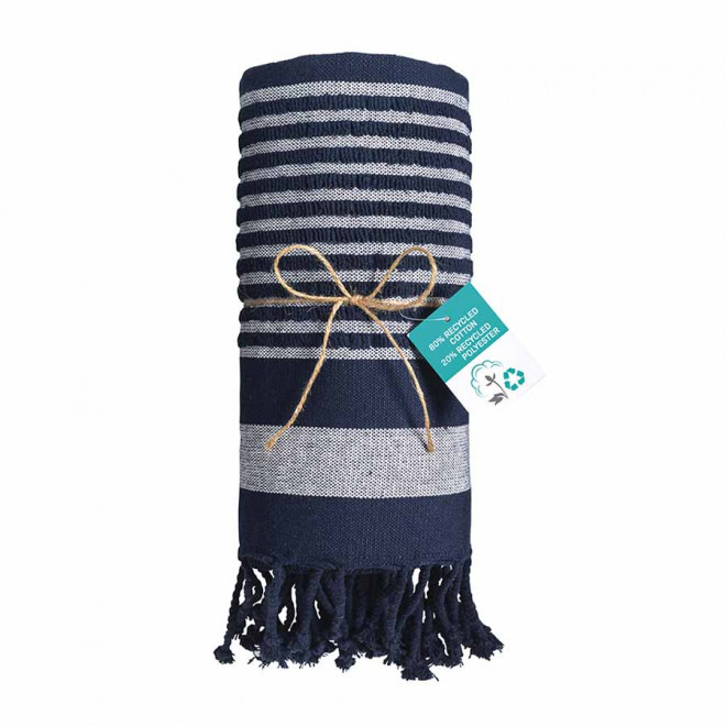 SERVIETTE DE PLAGE PERSONNALISÉE FOUTA 'HORTENSE 350 RECYCLE'  - bleu foncé