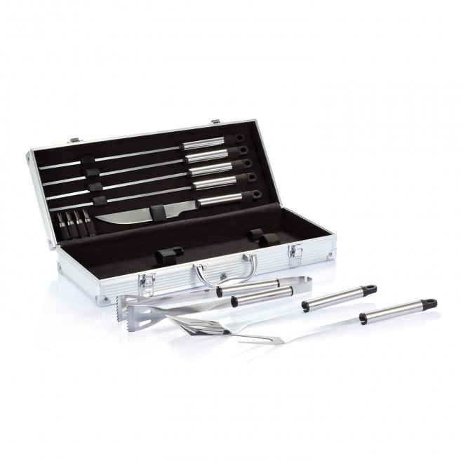 SET BARBECUE 12 USTENSILES PERSONNALISABLES 'MOOREA' - argenté