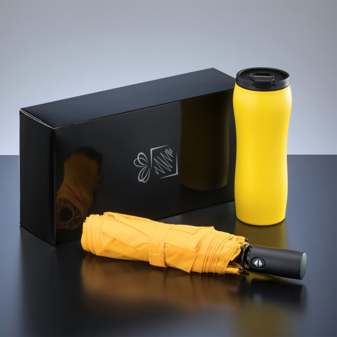 COFFRET PARAPLUIE ET MUG 400ML PERSONNALISABLE 'UMBRI' - jaune