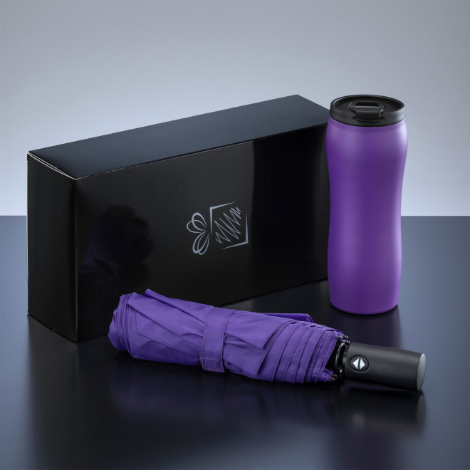 COFFRET PARAPLUIE ET MUG 400ML PERSONNALISABLE 'UMBRI' - violet