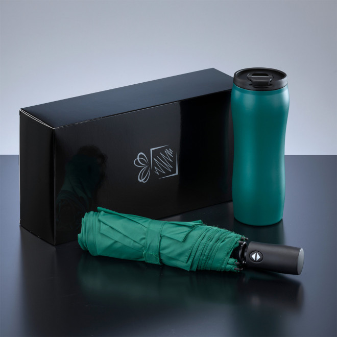COFFRET PARAPLUIE ET MUG 400ML PERSONNALISABLE 'UMBRI' - vert