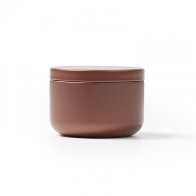 BOUGIE PARFUMEE PERSONNALISABLE BOITE METAL 'ECRYN ROND' - or rose