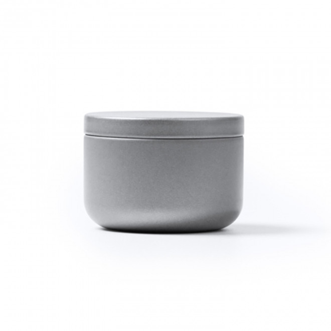 BOUGIE PARFUMEE PERSONNALISABLE BOITE METAL 'ECRYN ROND' - argenté