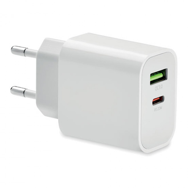 PRISE SECTEUR PERSONALISABLE CHARGE RAPIDE 18W 'PORTIA' - blanc
