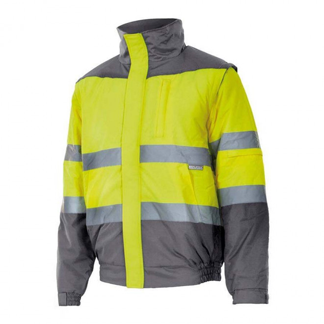 BLOUSON MATELASSE 2 EN 1 PERSONNALISABLE 'TIROUNO' - gris/jaune fluo