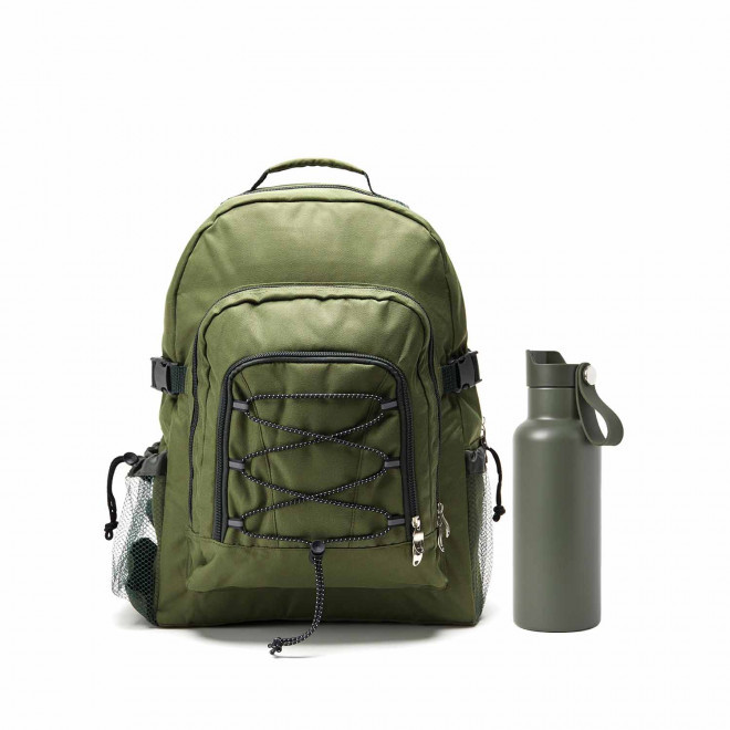 SET SAC ET BOUTEILLE ISOTHERME PERSONNALISABLE 'JANI' - kaki