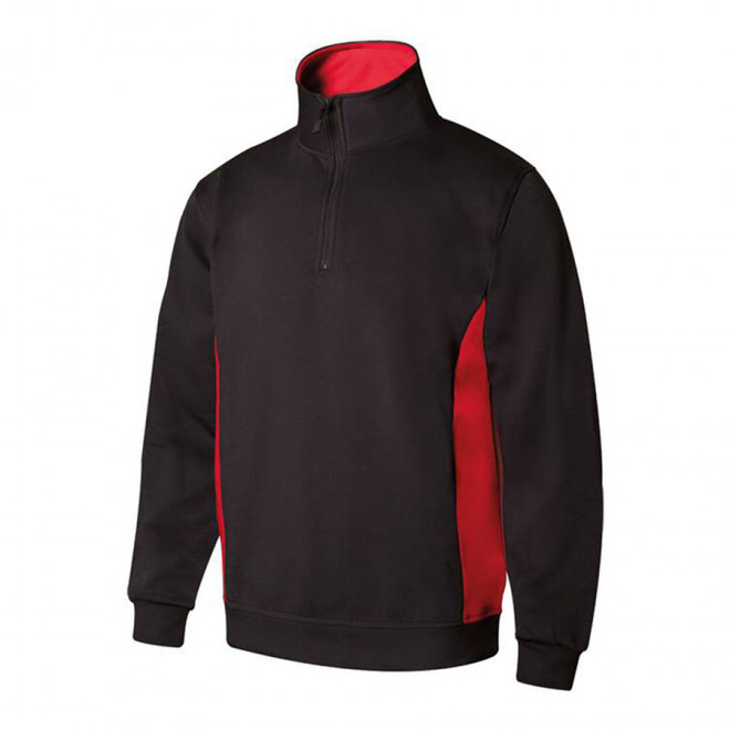 SWEAT PERSONNALISABLE BICOLORE DEMI ZIP 'ALFREDO' - noir/rouge