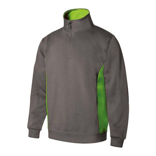SWEAT PERSONNALISABLE BICOLORE DEMI ZIP 'ALFREDO' - gris/vert