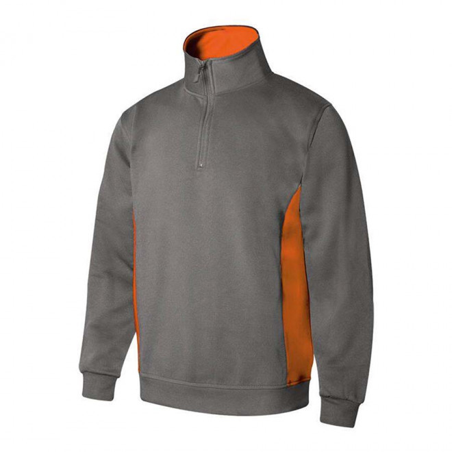 SWEAT PERSONNALISABLE BICOLORE DEMI ZIP 'ALFREDO' - gris/orange