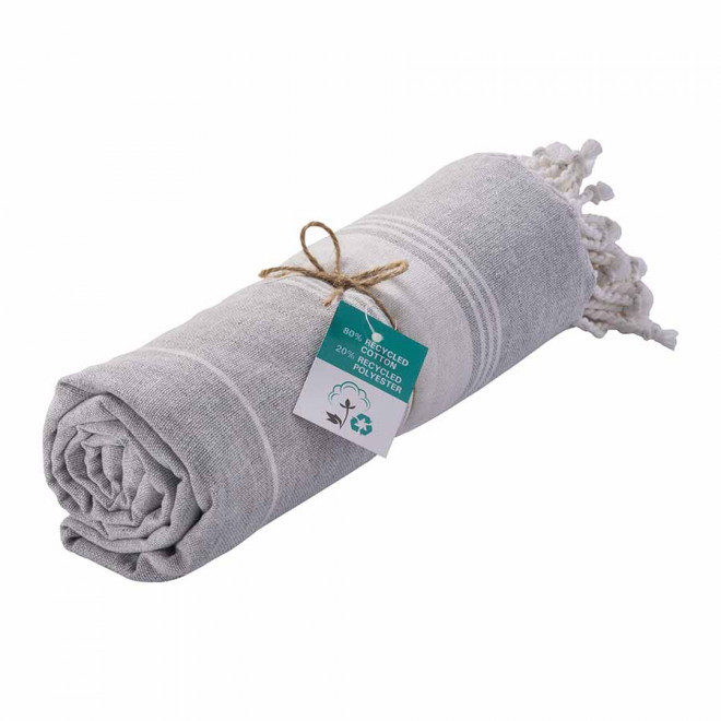 PAREO/FOUTA PERSONNALISABLE 'HORTENSE 180 RECYCLE PETITES RAYURES' - gris