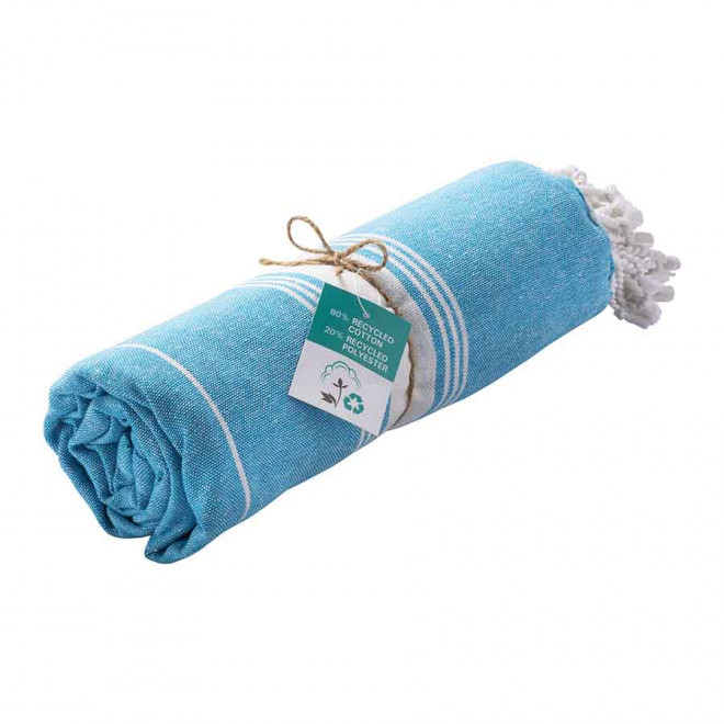PAREO/FOUTA PERSONNALISABLE 'HORTENSE 180 RECYCLE PETITES RAYURES' - bleu ciel