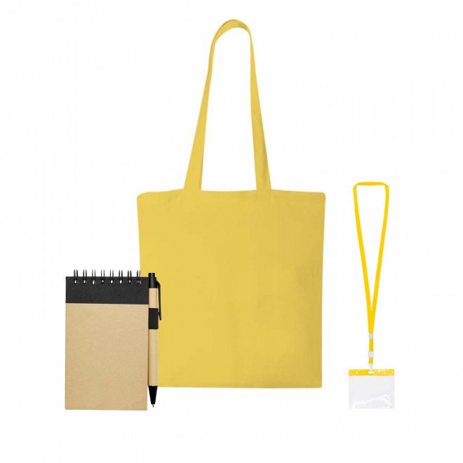 SET TOTE BAG BADGE ET BLOC NOTES PERSONNALISABLE 'FAIR' - jaune