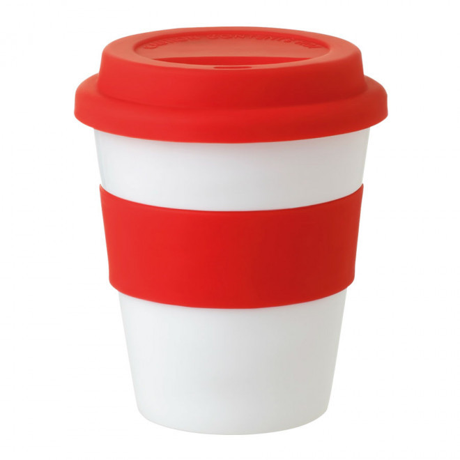 GOBELET AVEC COUVERCLE PUBLICITAIRE 'ASTORIA' - rouge