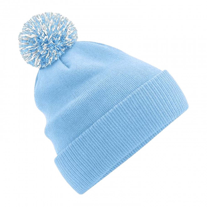 BONNET PERSONNALISABLE POMPOM BEECHFIELD® 'SNOBI' - bleu ciel/blanc