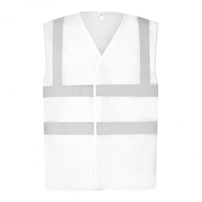 GILET DE SECURITE PERSONNALISABLE YOKO® 'ARMILLO MESH RPET' - blanc