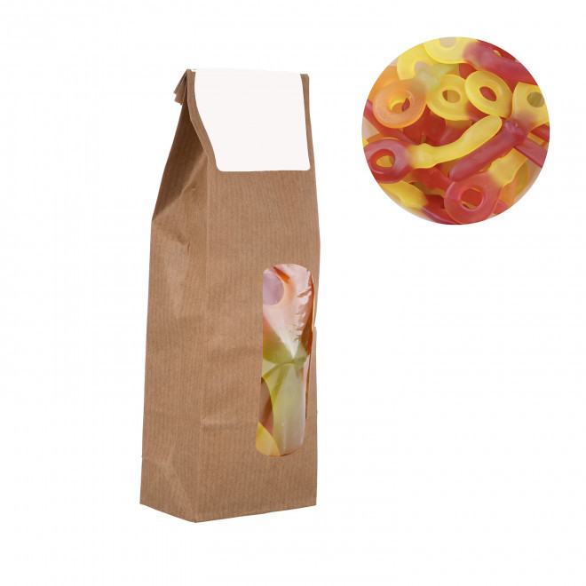 SACHET PERSONNALISABLE DE 100G DE BONBONS 'KRAFTI' - clés aux fruits