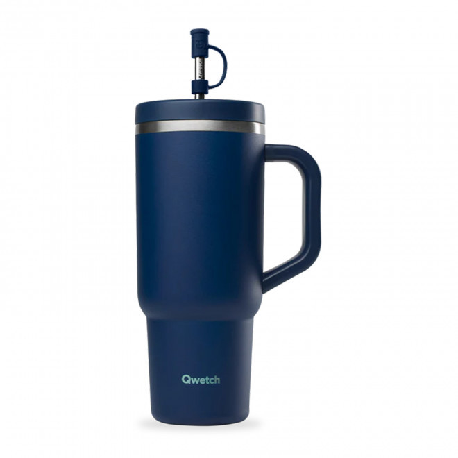 MUG ISOTHERME AVEC POIGNEE 900ML QWETCH® PERSONNALISABLE 'TRAVEL CUP' - bleu nuit