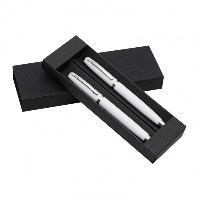 PARURE STYLO BILLE PUBLICITAIRE & ROLLER GRAVÉS 'COURBEVOIE' - blanc