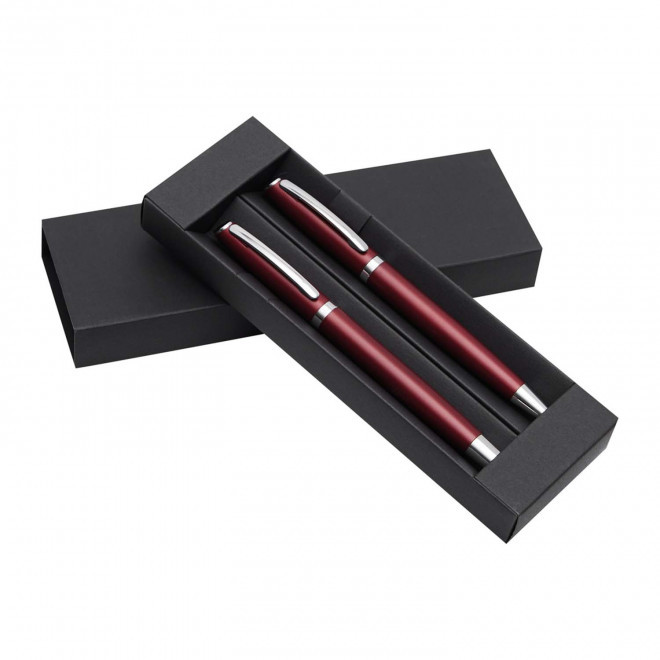 PARURE STYLO BILLE PUBLICITAIRE & ROLLER GRAVÉS 'COURBEVOIE' - bordeaux
