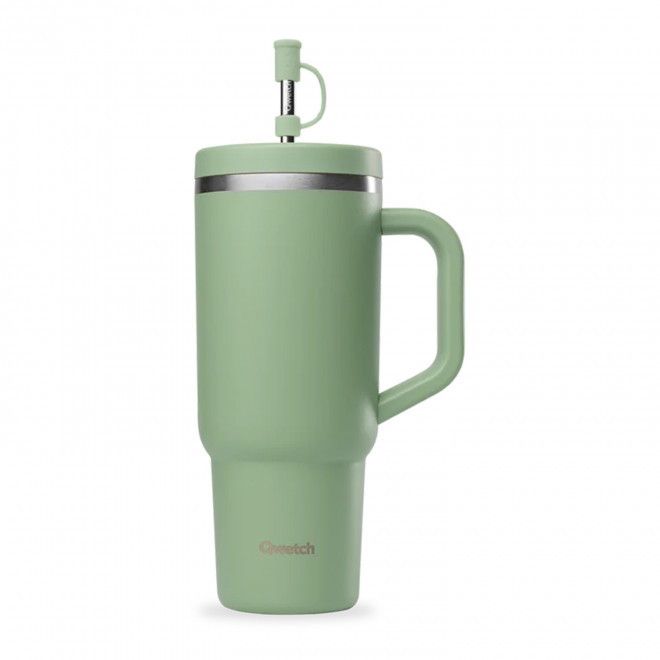 MUG ISOTHERME AVEC POIGNEE 900ML QWETCH® PERSONNALISABLE 'TRAVEL CUP' - vert