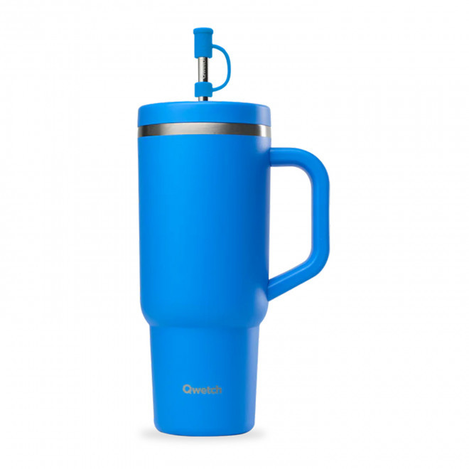 MUG ISOTHERME AVEC POIGNEE 900ML QWETCH® PERSONNALISABLE 'TRAVEL CUP' - azur