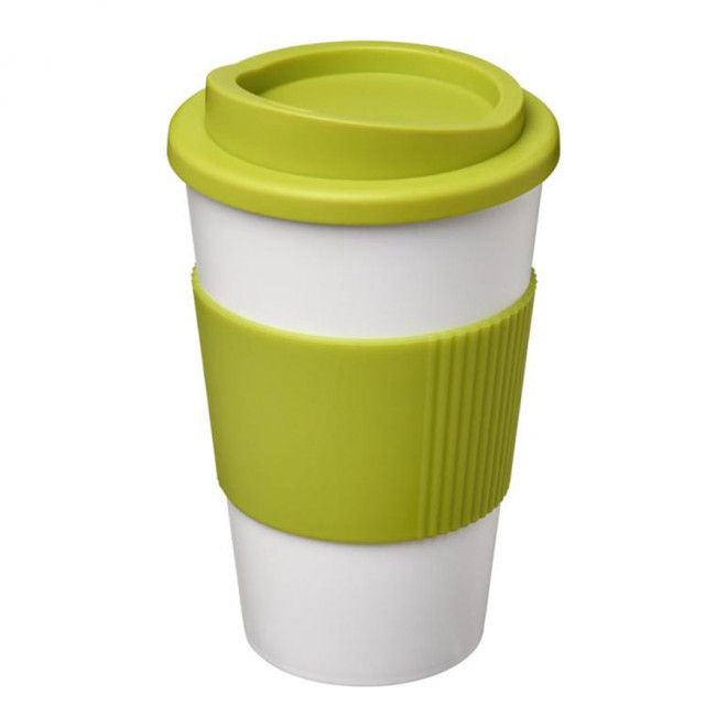 GOBELET PUBLICITAIRE GRIP ISOTHERME AMERICANO® 350 ML 'PULI' - blanc/citron vert
