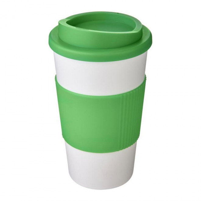 GOBELET PUBLICITAIRE GRIP ISOTHERME AMERICANO® 350 ML 'PULI' - blanc/vert
