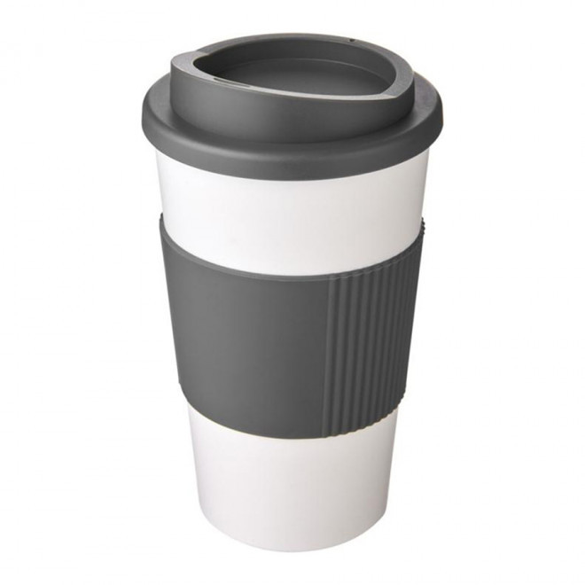 GOBELET PUBLICITAIRE GRIP ISOTHERME AMERICANO® 350 ML 'PULI' - blanc/gris