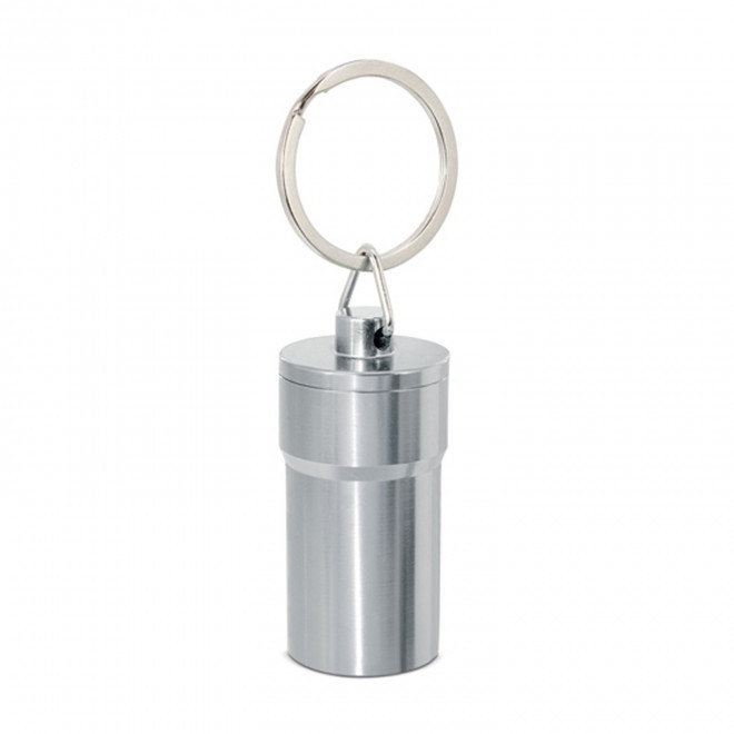 PORTE-CLES PILULIER BOUCHONS PUBLICITAIRE 'SANTAX' - gris