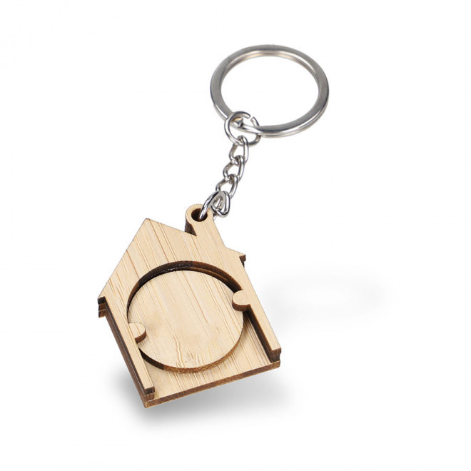 PORTE-CLÉS AVEC JETON PERSONNALISABLE EN BAMBOU 'CASEL'  - maison