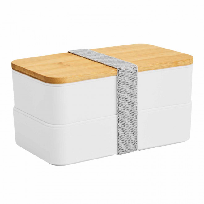 LUNCH BOX PUBLICITAIRE COUVERCLE BAMBOU 'BUCATI DOUBLE' - blanc