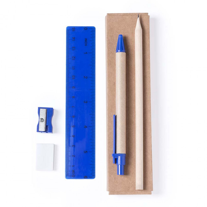 KIT DE BUREAU AVEC BOITE EN CARTON PERSONNALISABLE 'FIVE' - bleu