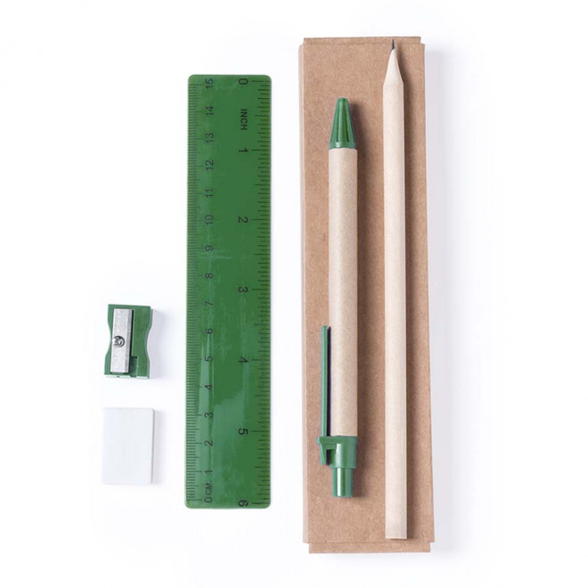 KIT DE BUREAU AVEC BOITE EN CARTON PERSONNALISABLE 'FIVE' - vert
