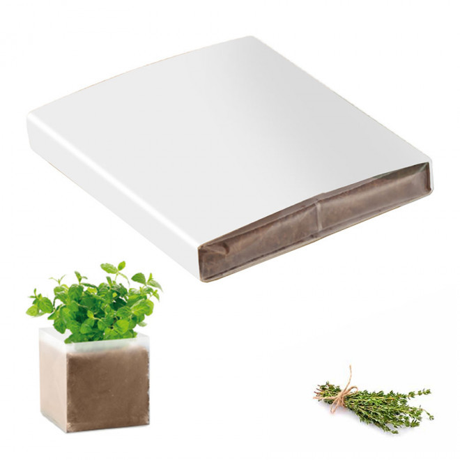 KIT PLANTATION PUBLICITAIRE SACHET PAPIER BLANC 'MUNDA QUADRI' - thym