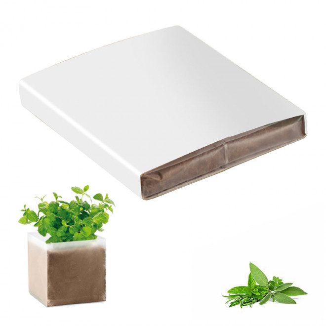 KIT PLANTATION PUBLICITAIRE SACHET PAPIER BLANC 'MUNDA QUADRI' - mélange d'herbes aromatiques