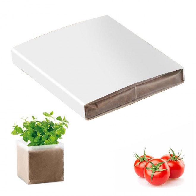 KIT PLANTATION PUBLICITAIRE SACHET PAPIER BLANC 'MUNDA QUADRI' - tomate