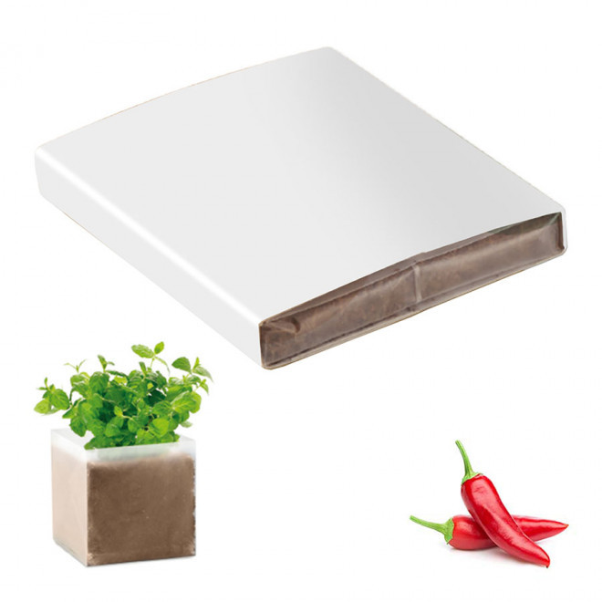 KIT PLANTATION PUBLICITAIRE SACHET PAPIER BLANC 'MUNDA QUADRI' - piment