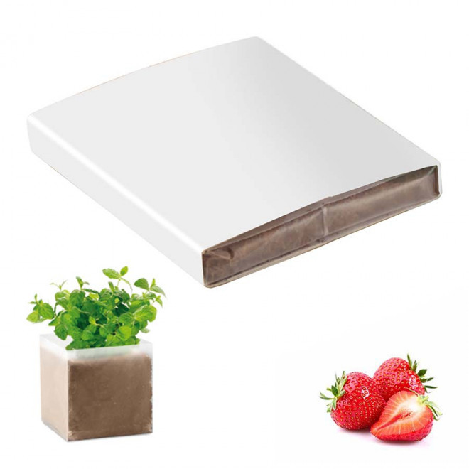 KIT PLANTATION PUBLICITAIRE SACHET PAPIER BLANC 'MUNDA QUADRI' - fraise