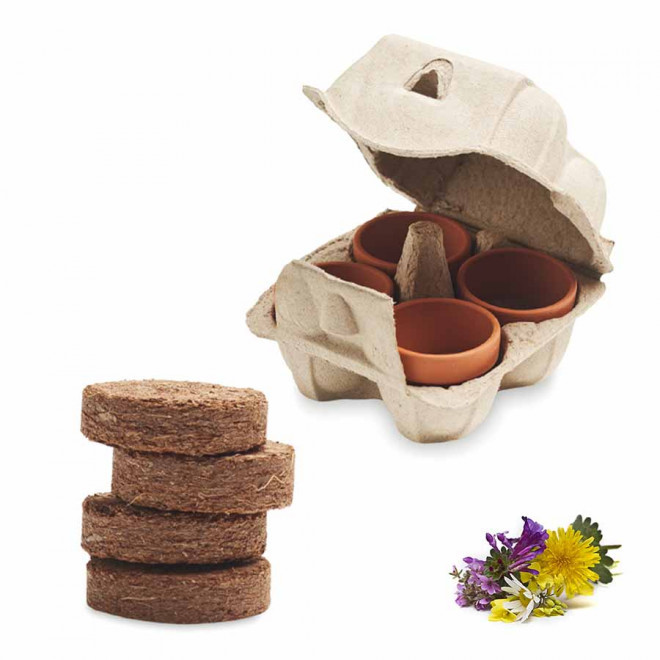 KIT DE PLANTATION PUBLICITAIRE PAPIER BLANC 'TERRI' - mélange de fleurs sauvages