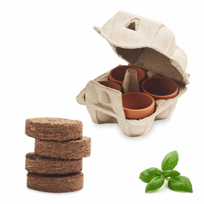 KIT DE PLANTATION PUBLICITAIRE PAPIER BLANC 'TERRI' - basilic