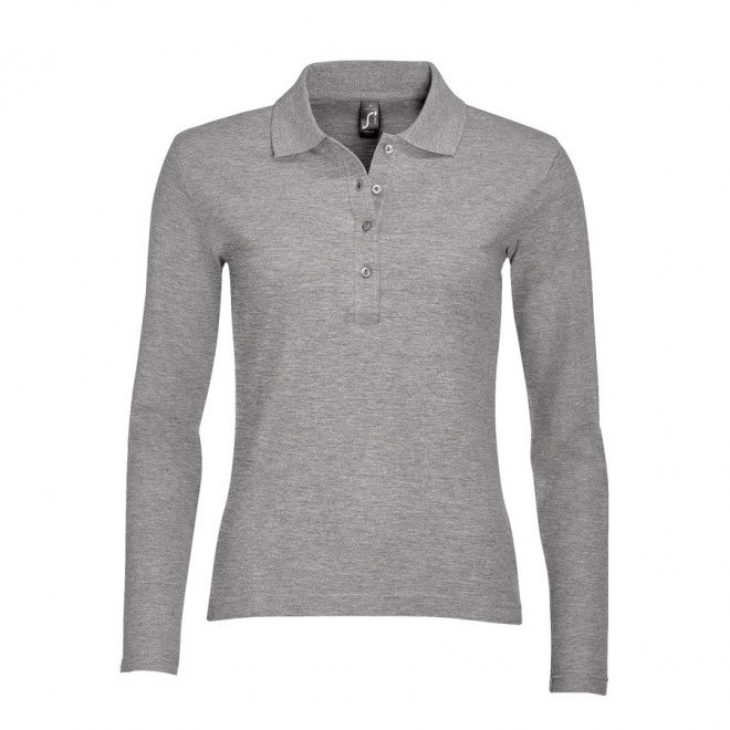 POLO PUBLICITAIRE FEMME MANCHES LONGUES 'PODIUM' - gris chiné