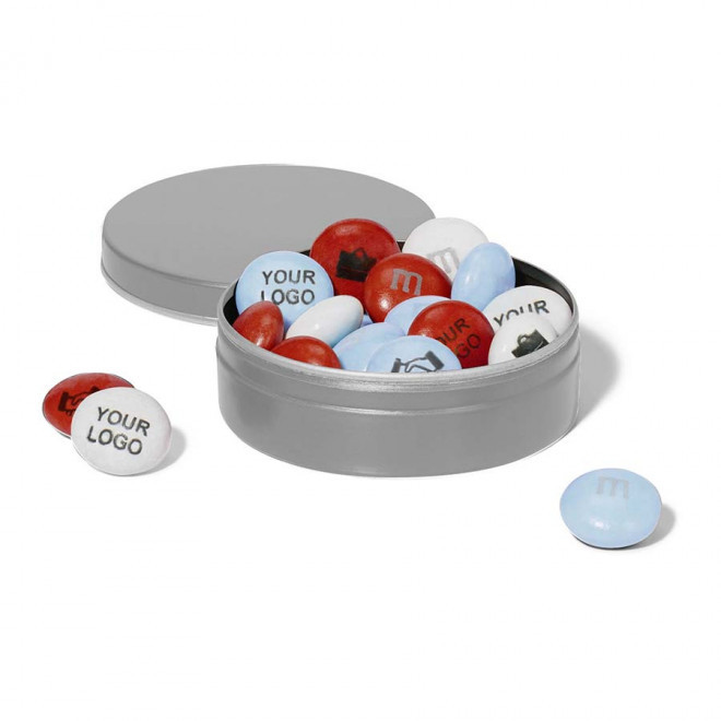 BOITE METAL 20G DE M&M'S® PERSONNALISABLES - argenté